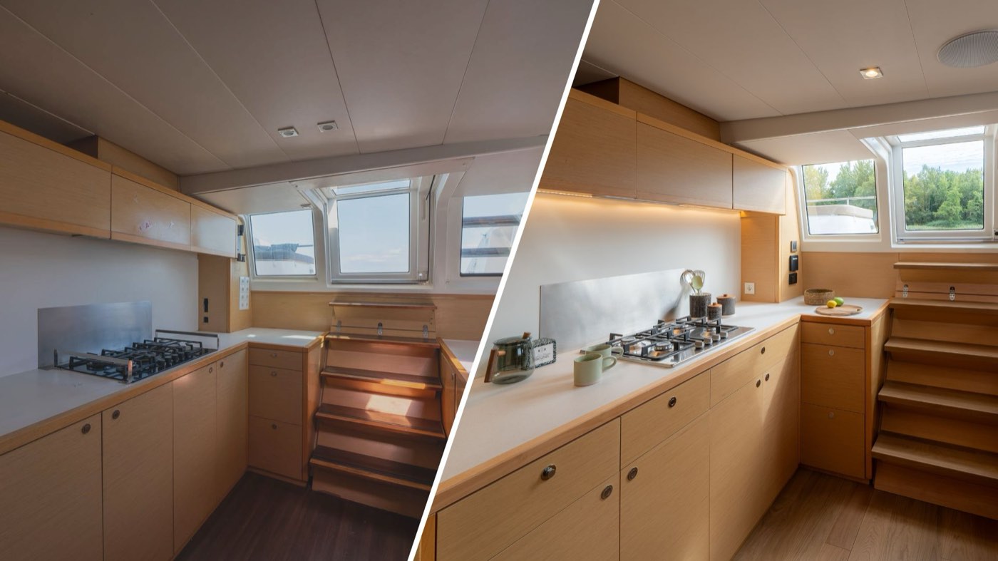 Pantry der Lagoon 620 vor und nach dem NEO-Refit